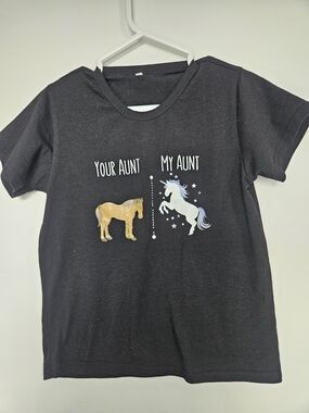 Aunt Unicorn Horse Toddler Graphic T-Shirt Black🩷 M